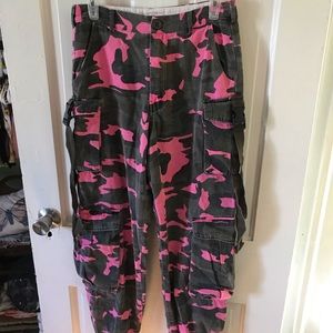 fashion nova pink & black camo cargo pants